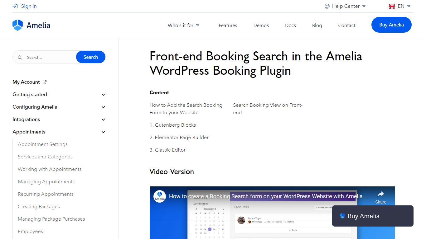 Booking Search - Amelia WordPress Booking Plugin